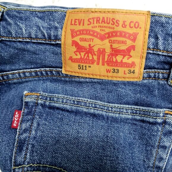 Levis Jeans Mens 33x30 Blue 511 Regular Straight Dark Wash American Denim - Picture 13 of 14